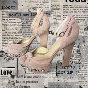 Guess kenzie2 dusty pink suede studded heels with bow detail Womens sz 7